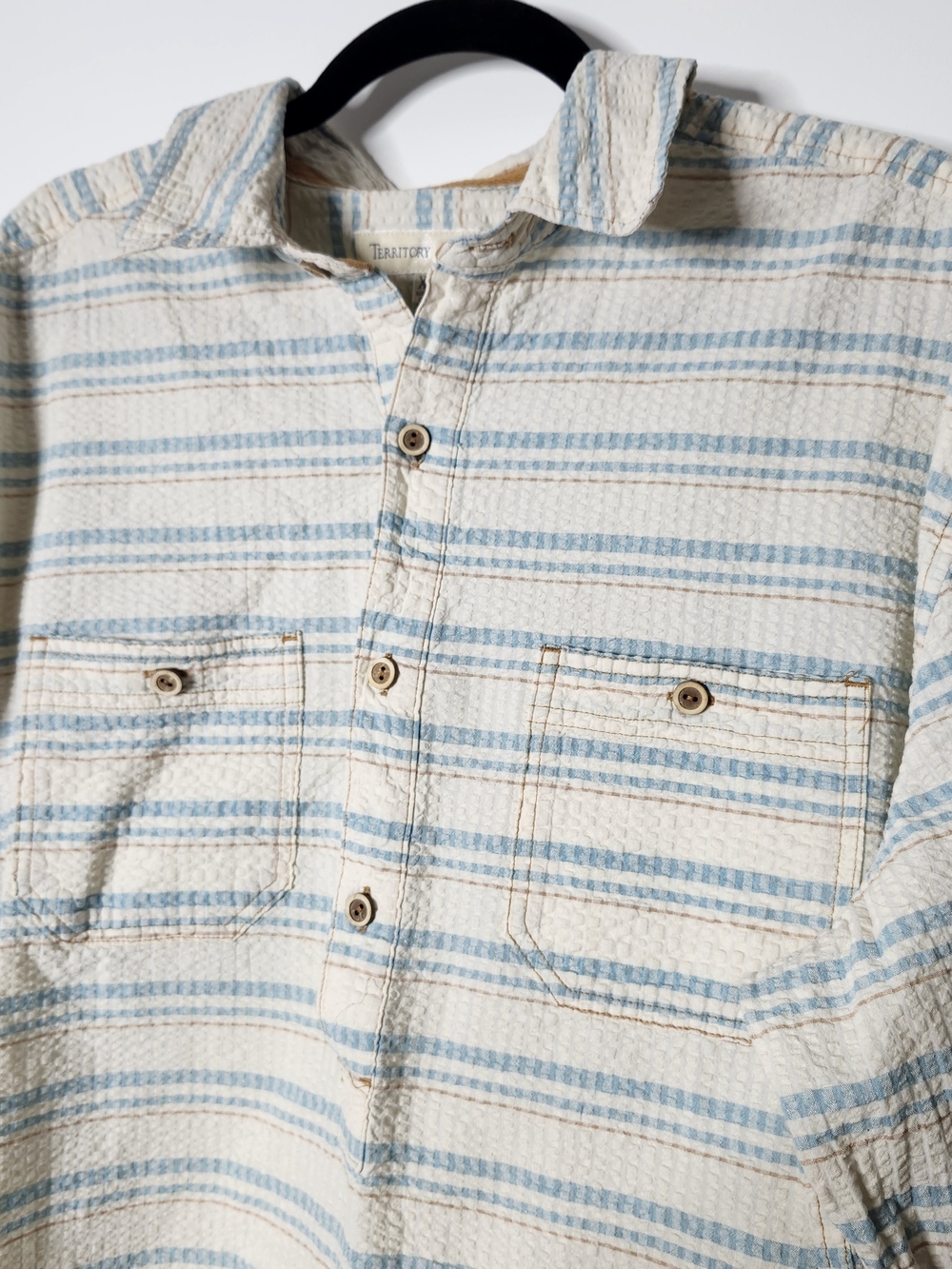 Territory Ahead Seersucker Pullover Shirt Mens XL Long Sleeve Outdoor Beach Surf - Picture 2 of 9
